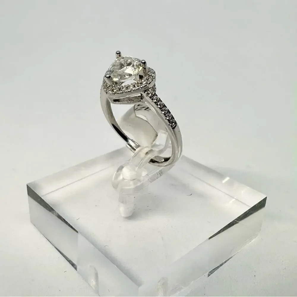 Heart Cut Halo Moissanite Diamond Engagement Ring 1.2 Ct Adjustable Ring.